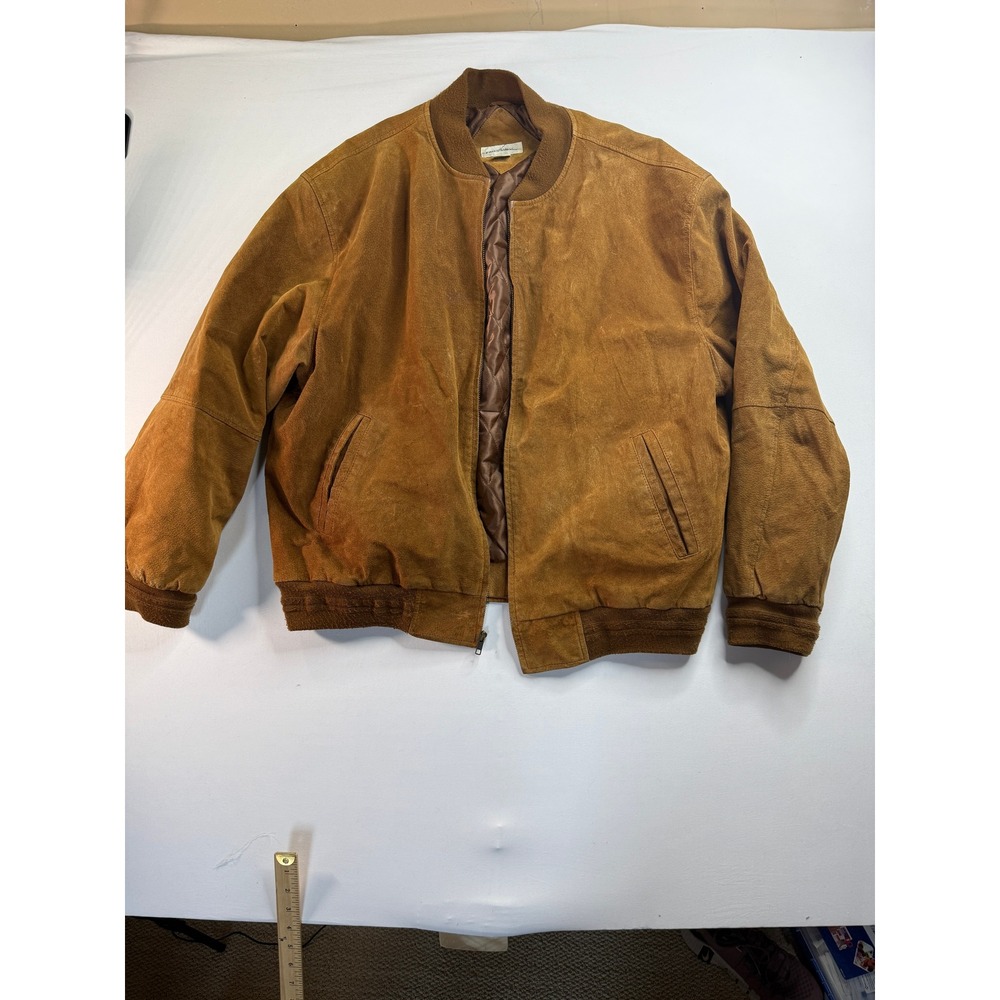 Vintage Falls Creek Suede Leather Bomber Jacket Men's XXL Brown Quilted Pocketed